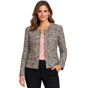 Dana Buchman Zebra Print Jacket Women's Size 10 Collarless Hook Eye Lined Blazer